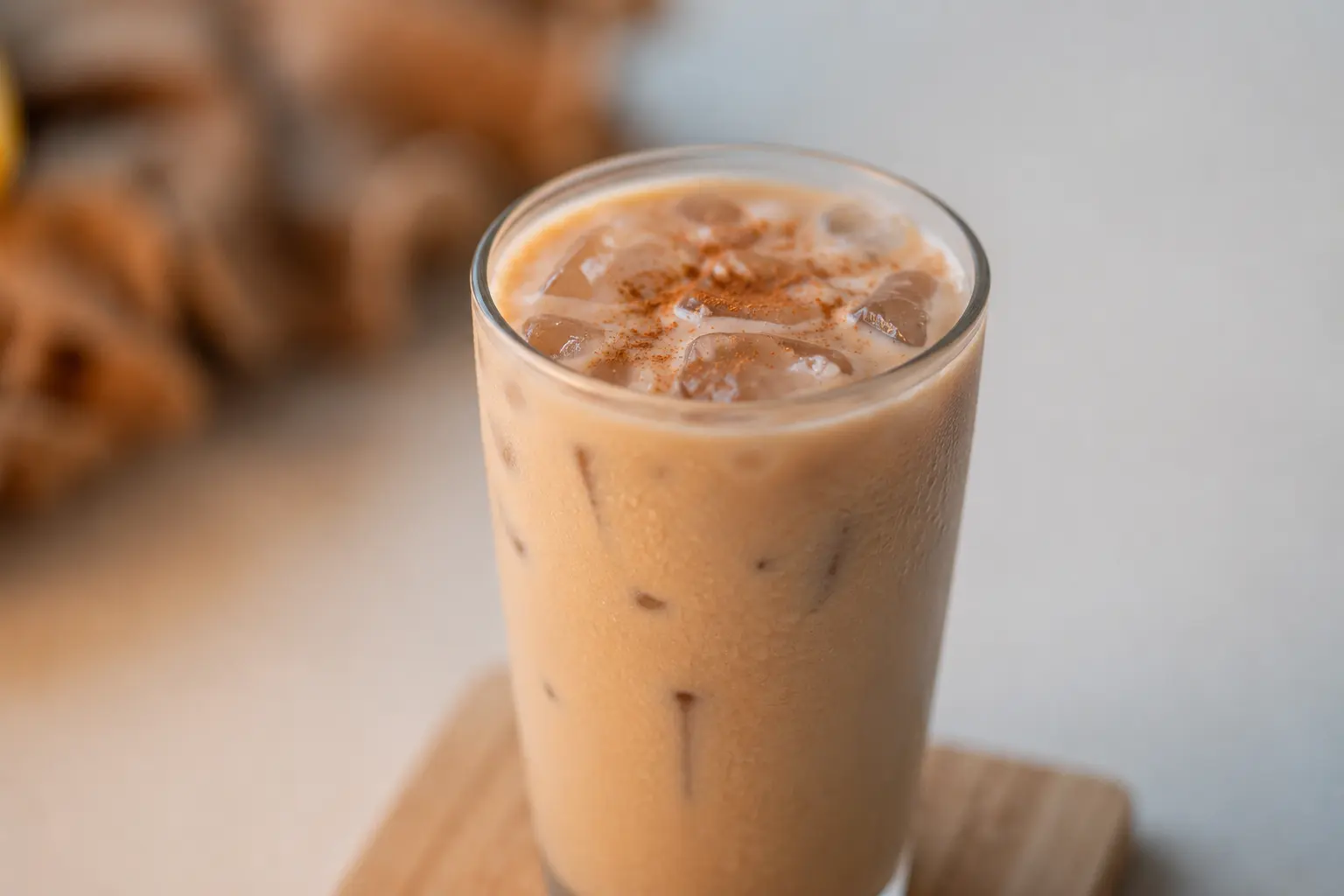 Chai latte frío con hielo y canela en La Carolina, Quito